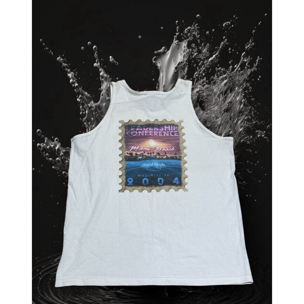 Vtg Hard Rock Cafe T Shirt‎ Tank Top Miami Beach White 21”x27” Size Large